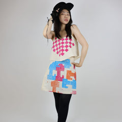 Hand Printed Geometric Patterned Calico Skirt and Top