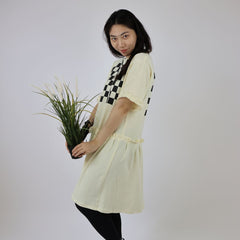 Cream Chequered Retro Style Cotton Jersey Dress