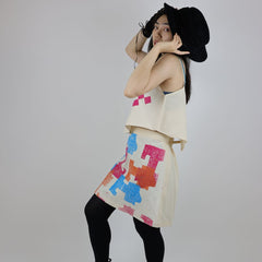 Hand Printed Geometric Patterned Calico Skirt and Top