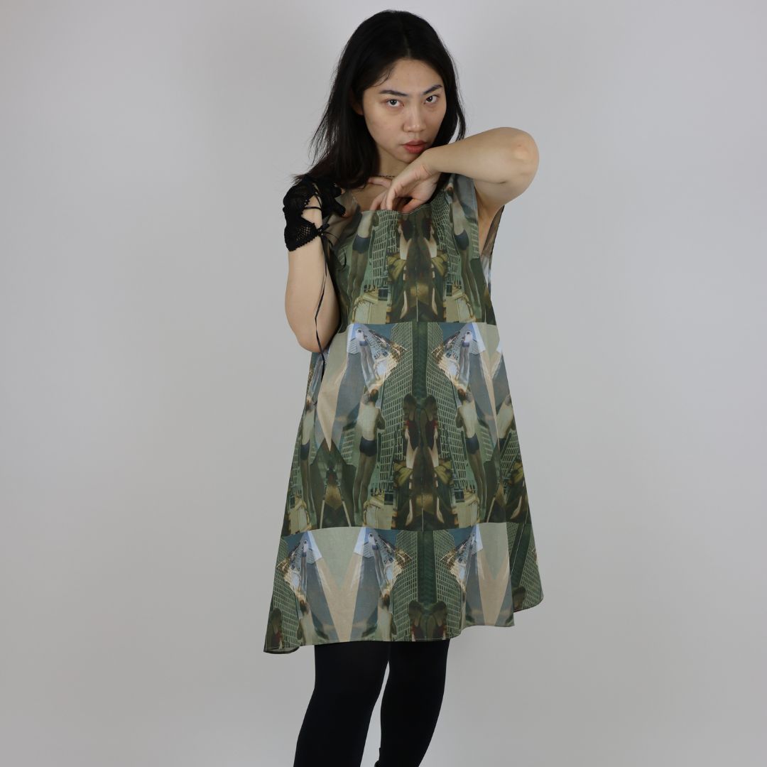 London Print Apron Style Cotton Canvas Dress