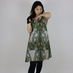 London Print Apron Style Cotton Canvas Dress