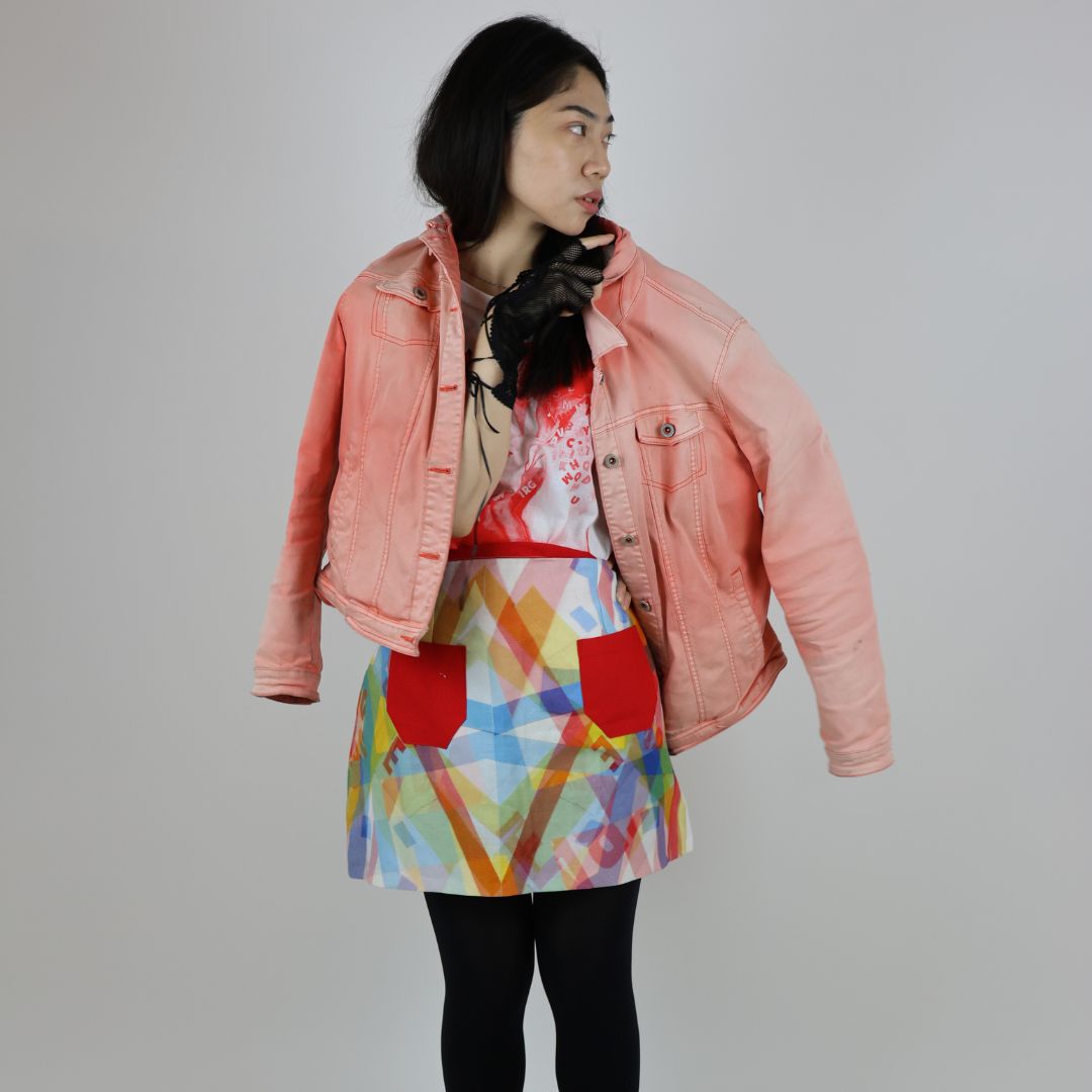 Geometric Patterned Linen Mix Skirt with Pockets