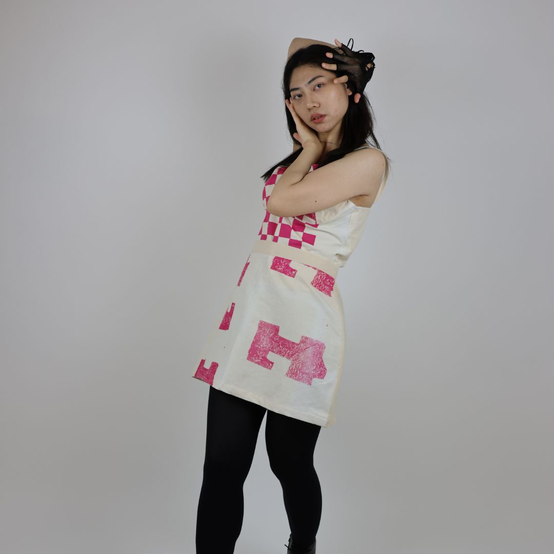 Hand Printed Geometric Pattern Calico Skirt and Top