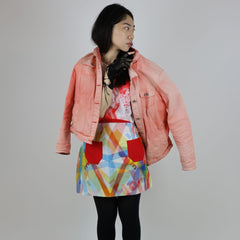 Geometric Patterned Linen Mix Skirt with Pockets