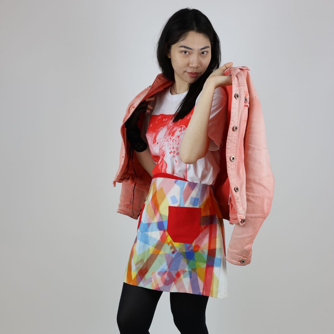 Geometric Patterned Linen Mix Skirt with Pockets