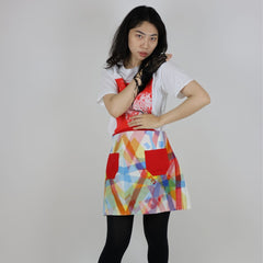 Geometric Patterned Linen Mix Skirt with Pockets